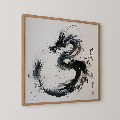 Modern Abstract Dragon I, Black & White Mid Century Modern, Boho Art Painting