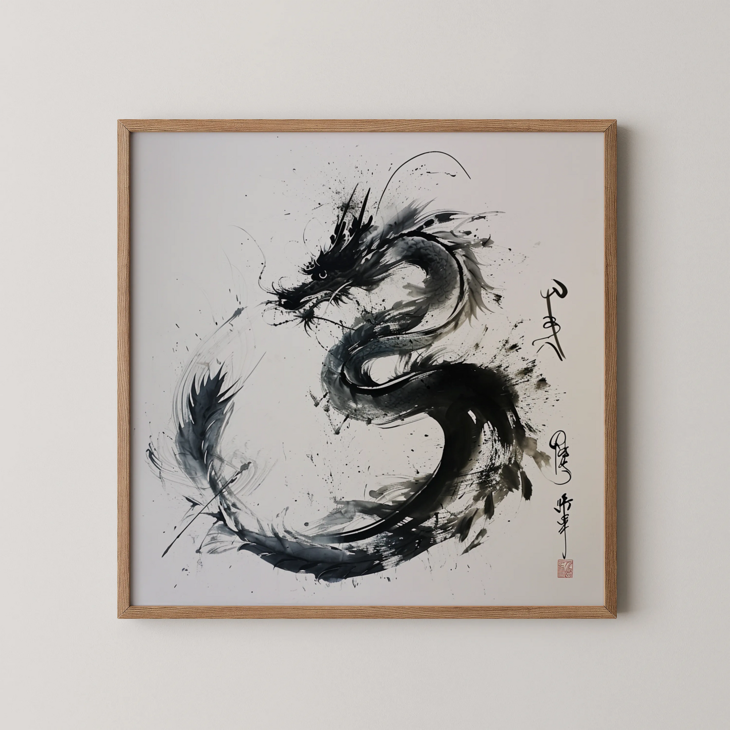 Modern Abstract Dragon I, Black & White Mid Century Modern, Boho Art Painting