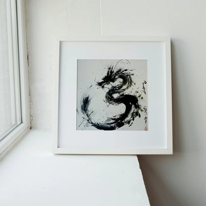 Modern Abstract Dragon I, Black & White Mid Century Modern, Boho Art Painting