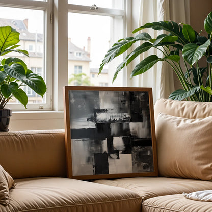 Modern Abstract I, Black & White Mid Century Modern, Boho Art Painting