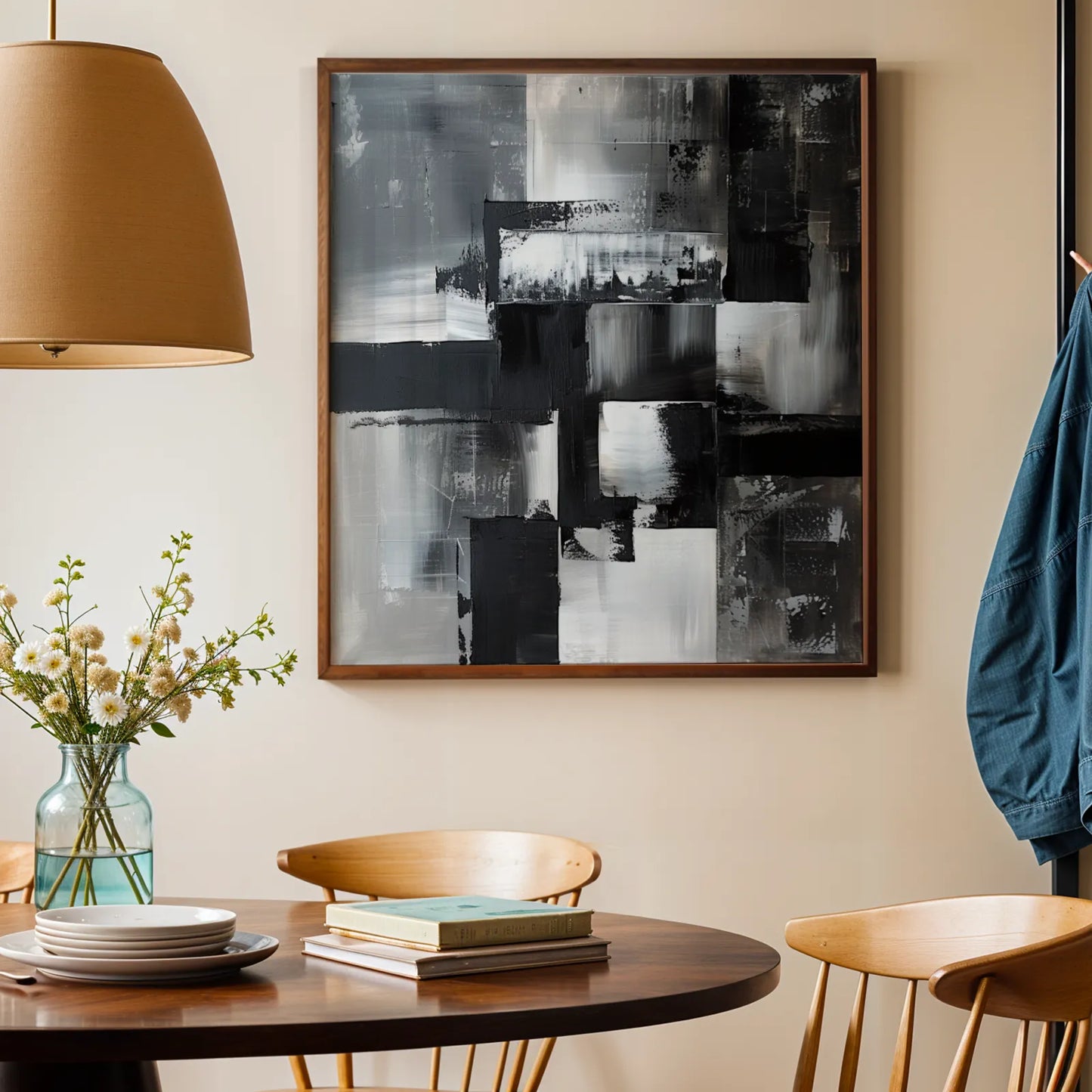 Modern Abstract I, Black & White Mid Century Modern, Boho Art Painting