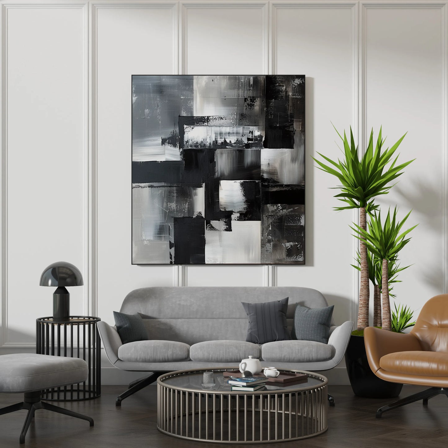 Modern Abstract I, Black & White Mid Century Modern, Boho Art Painting