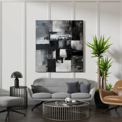 Modern Abstract I, Black & White Mid Century Modern, Boho Art Painting