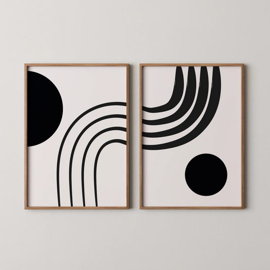 Modern Abstract Lines, Set of 2, Mid Century Aesthetic Wall Art