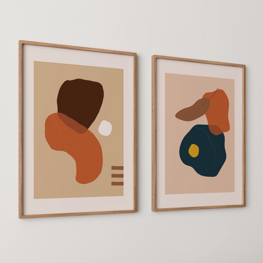 Modern Abstract, Set of 2, Mid Century Aesthetic Wall Art