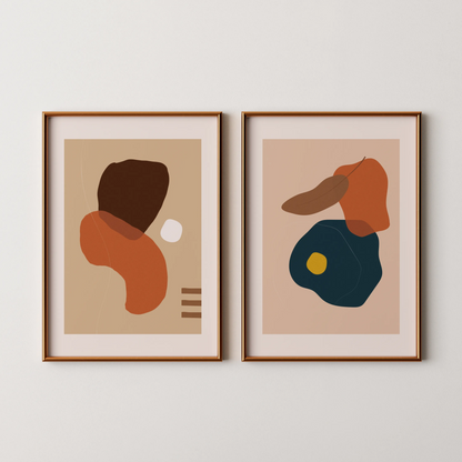 Modern Abstract, Set of 2, Mid Century Aesthetic Wall Art