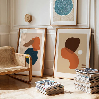Modern Abstract, Set of 2, Mid Century Aesthetic Wall Art