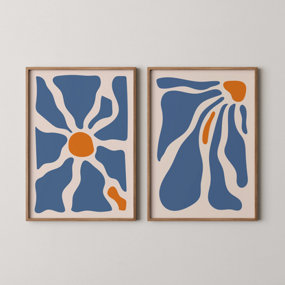 Modern Boheme FLower, Set of 2, Mid Century Aesthetic Wall Art