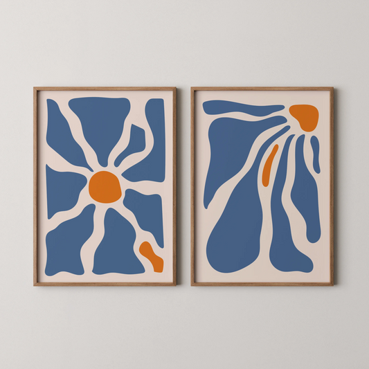Modern Boheme FLower, Set of 2, Mid Century Aesthetic Wall Art