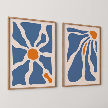 Modern Boheme FLower, Set of 2, Mid Century Aesthetic Wall Art