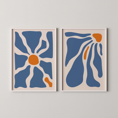 Modern Boheme FLower, Set of 2, Mid Century Aesthetic Wall Art