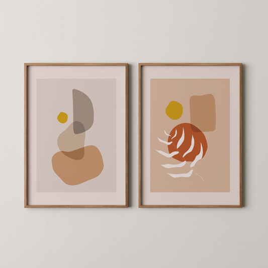 Modern Boheme Leaves I, Set of 2, Mid Century Aesthetic Wall Art