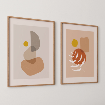 Modern Boheme Leaves I, Set of 2, Mid Century Aesthetic Wall Art