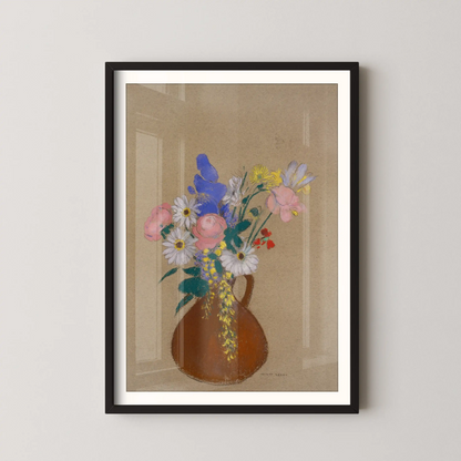 Bouquet of flowers in a brown clay vase by Odilon Redon (1900–1916)