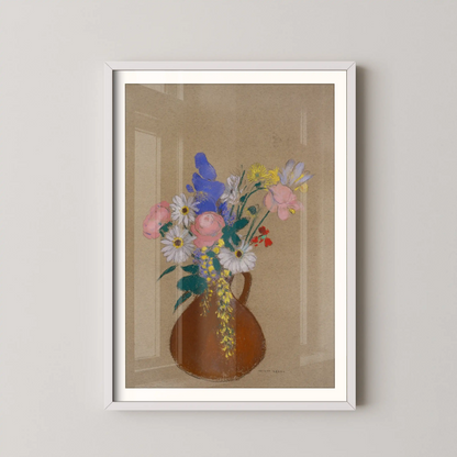 Bouquet of flowers in a brown clay vase by Odilon Redon (1900–1916)