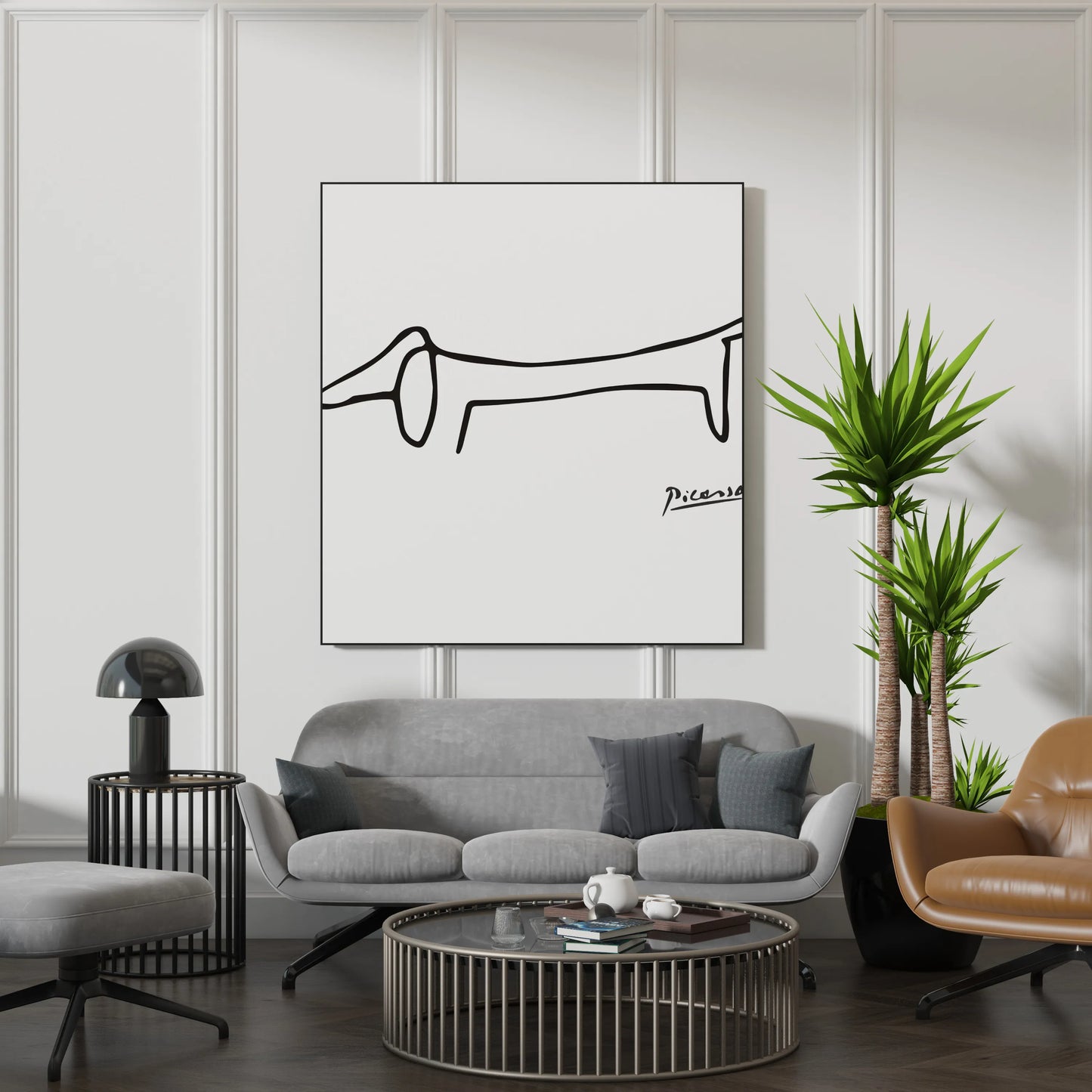 PIcasso Dog, Black & White Mid Century Modern, Boho Art Prints