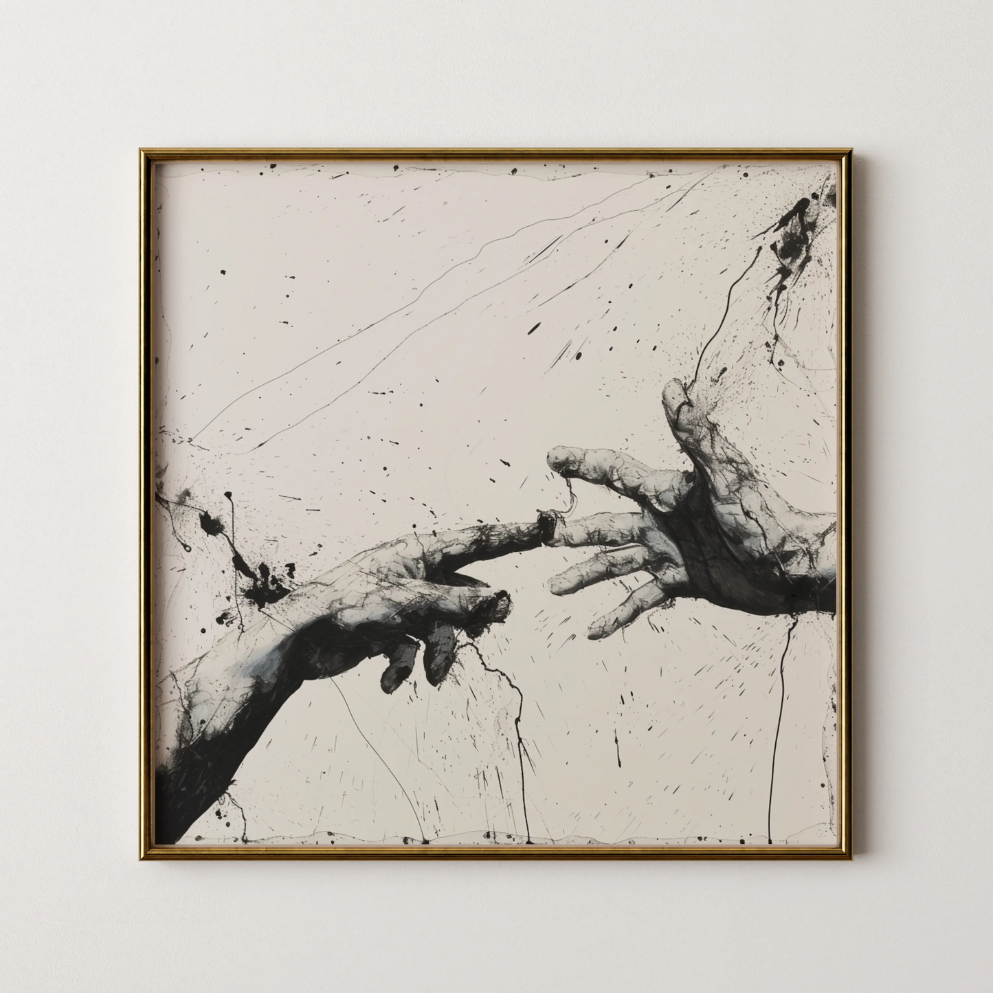 Shaking Hands Minimal I, Black & White Mid Century Modern, Boho Art Painting