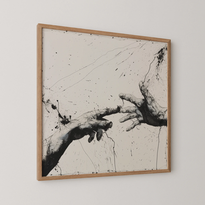 Shaking Hands Minimal I, Black & White Mid Century Modern, Boho Art Painting