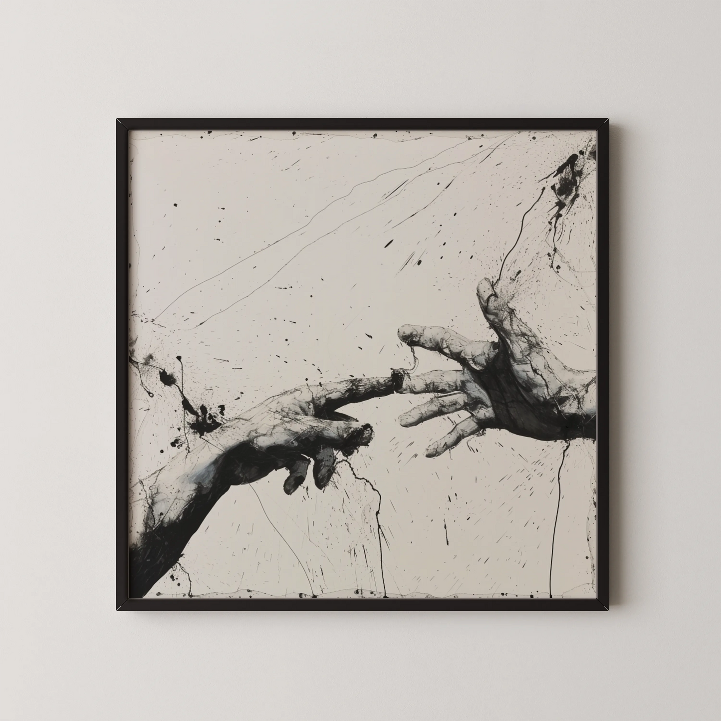 Shaking Hands Minimal I, Black & White Mid Century Modern, Boho Art Painting