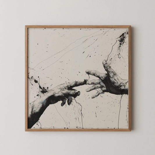 Shaking Hands Minimal I, Black & White Mid Century Modern, Boho Art Painting
