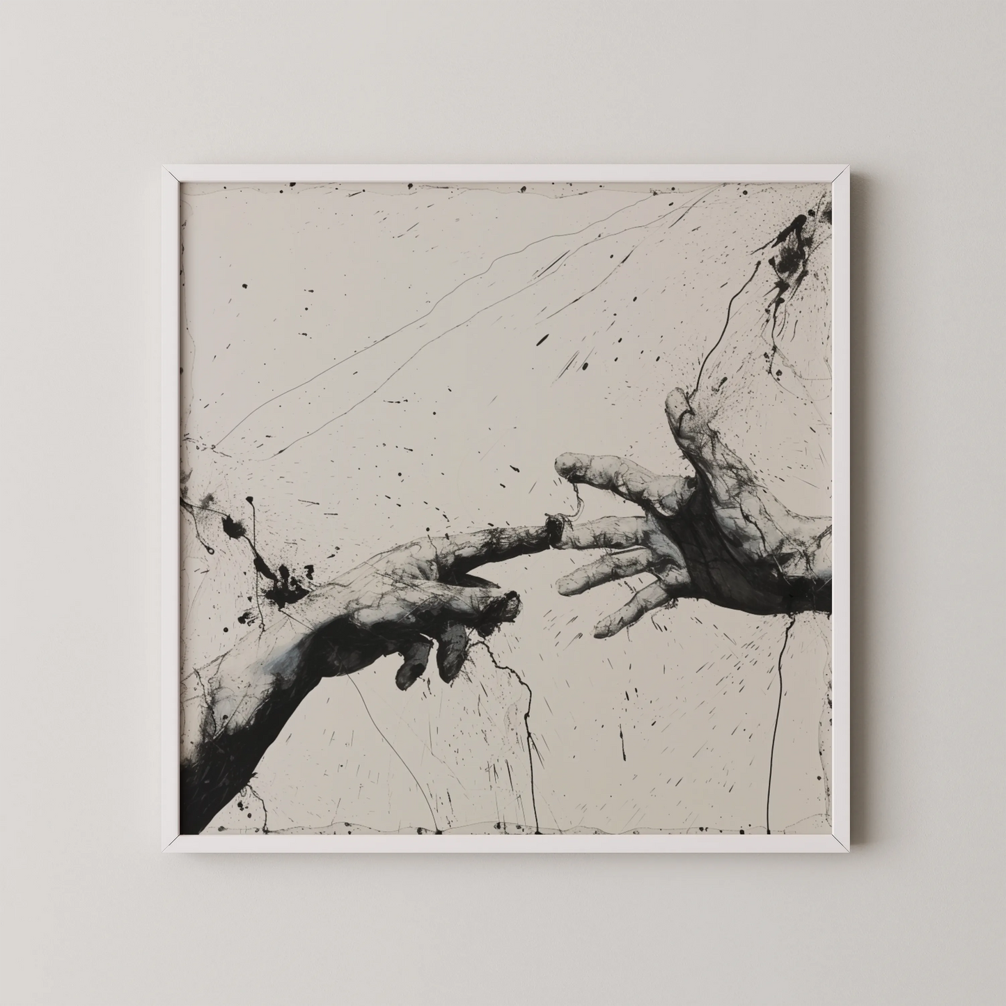 Shaking Hands Minimal I, Black & White Mid Century Modern, Boho Art Painting