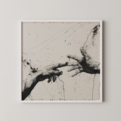 Shaking Hands Minimal I, Black & White Mid Century Modern, Boho Art Painting