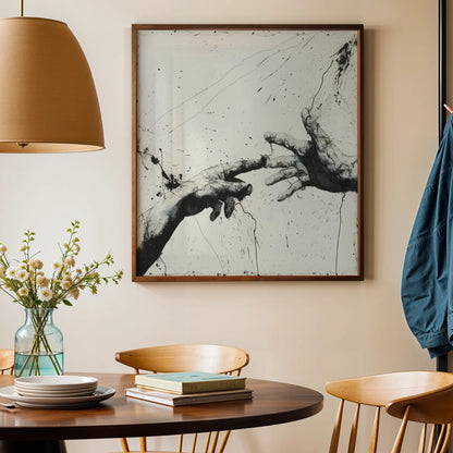 Shaking Hands Minimal I, Black & White Mid Century Modern, Boho Art Painting