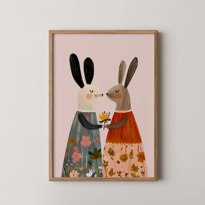 Twin rabbits - Nursery Prints